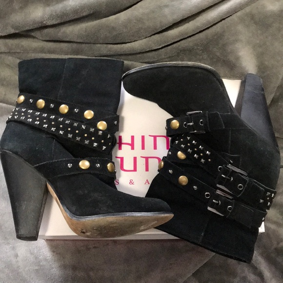 Black Suede Studded Buckled Booties - Picture 4 of 4